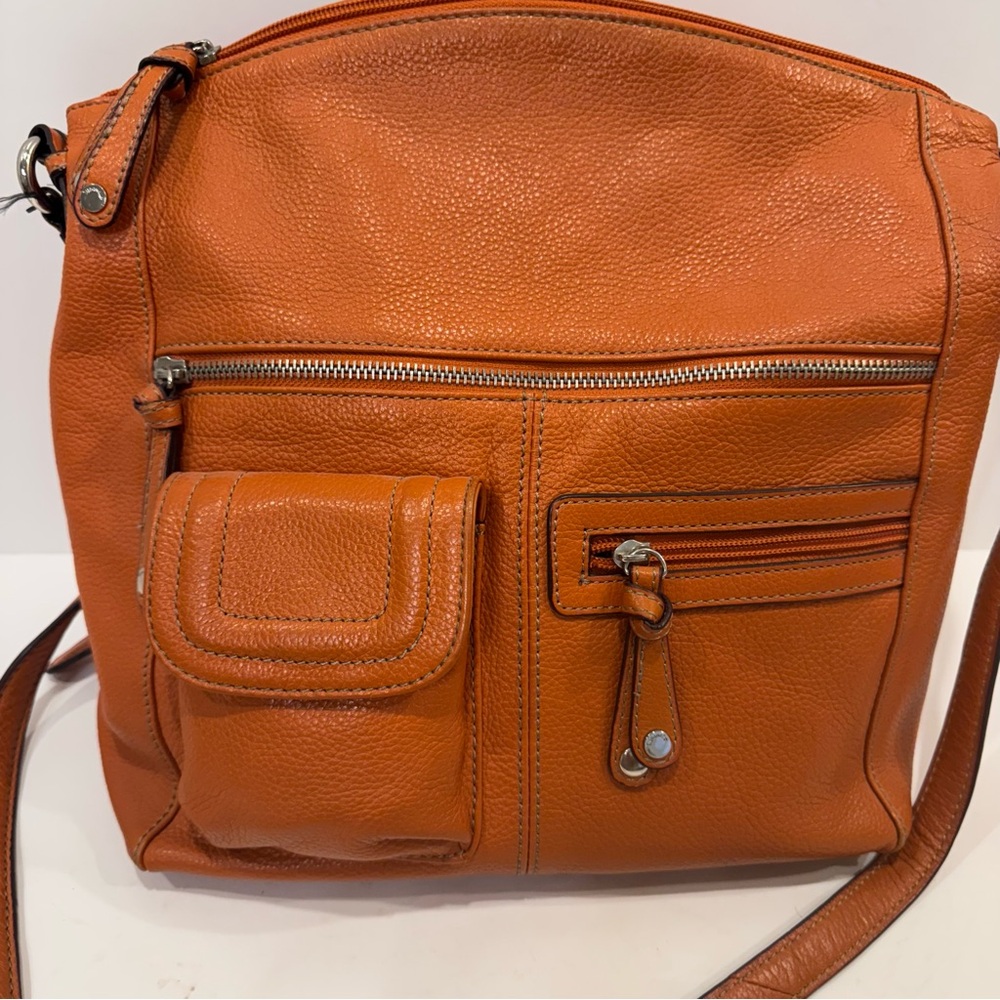 Orange Burnt Orange Leather Tignanello Purse Shoulder Bag Zip Closure EX COND